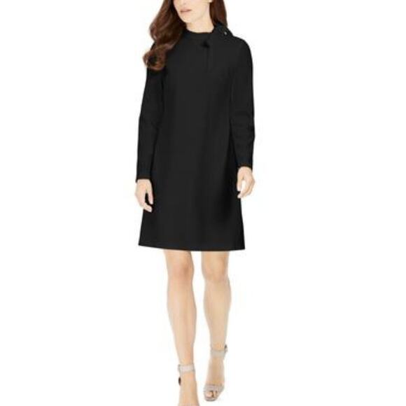 Calvin Klein Women's Long Sleeve Dress with Tie Neck Detail - Black - Size 4